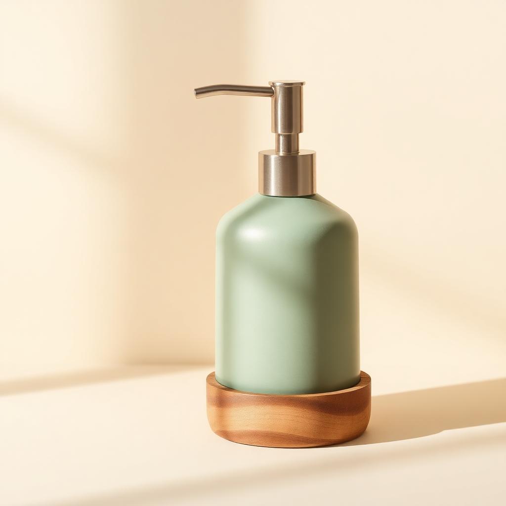 Ceramic Soap Dispenser with Wooden Base